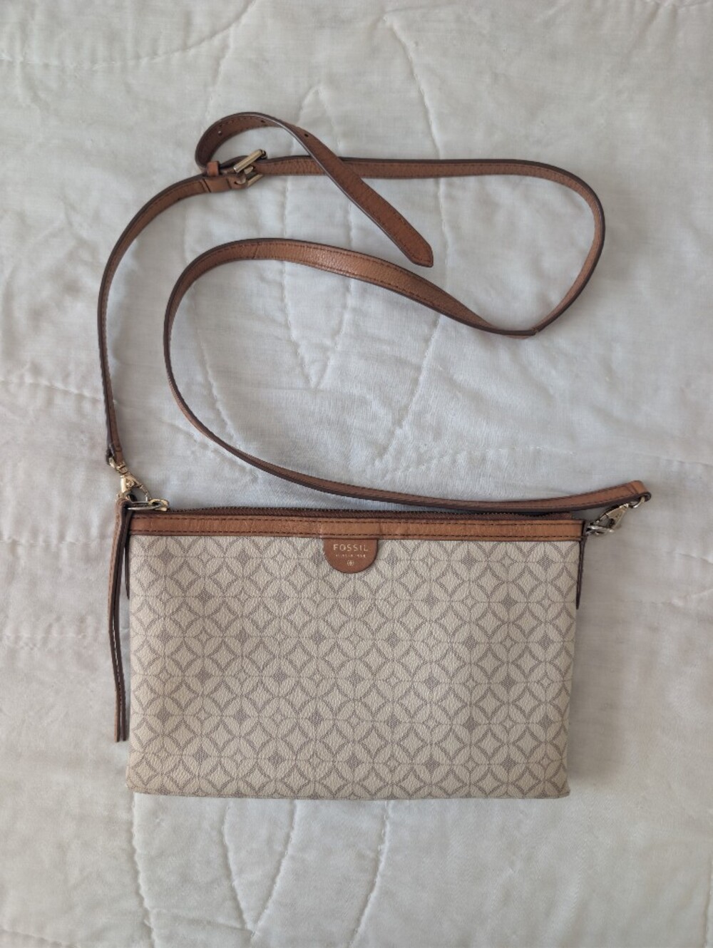 3/$30 Fossil Beige Crossbody with Brown Trim